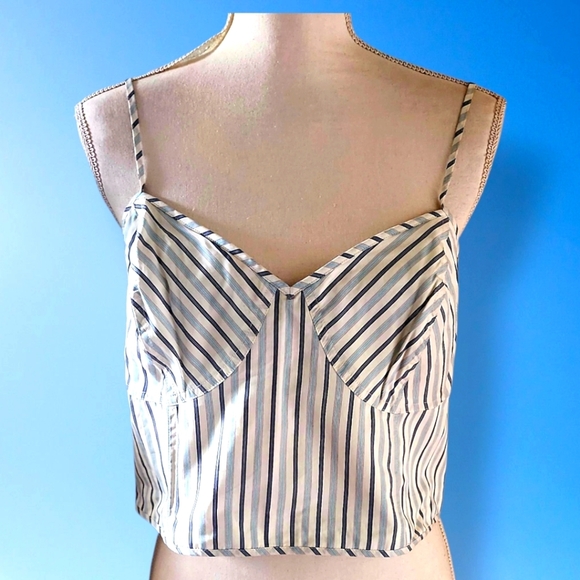LAUREN RALPH LAUREN Striped Cotton Sleeveless Cropped Blouse